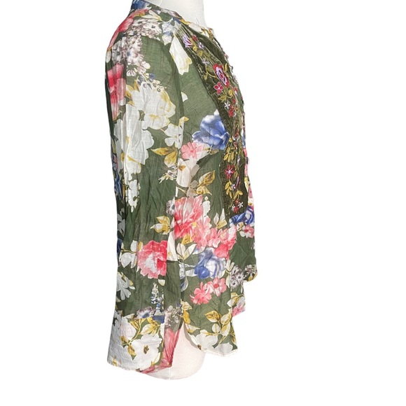 Aratta silent journey green embroidered floral top med - Picture 4 of 7